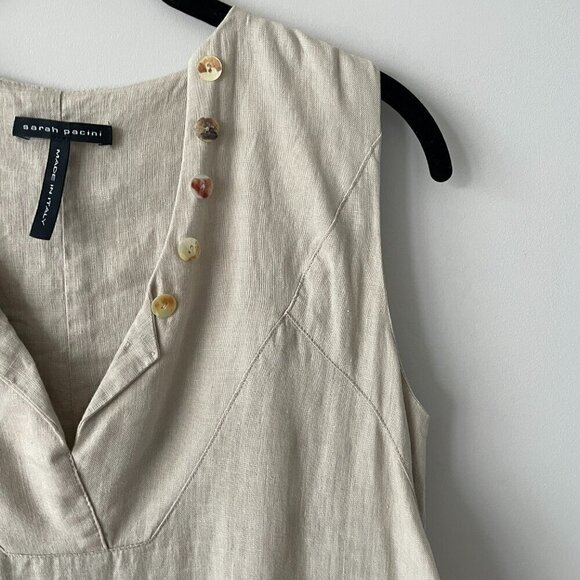 Sarah Pacini Linen Pullover V-Neck Casual Sleeveless Mini Dress Brown XS - Picture 5 of 8